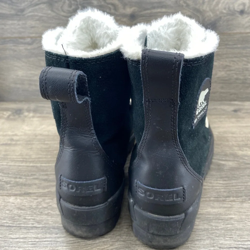 Sorel Explorer Joan Boots Womens 11 Black Waterproof Suede Faux Fur NL3425-010